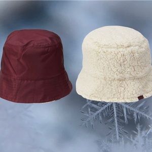 VIctoria's Secret PINK  Burgundy  REVERSIBLE SHERPA BUCKET HAT